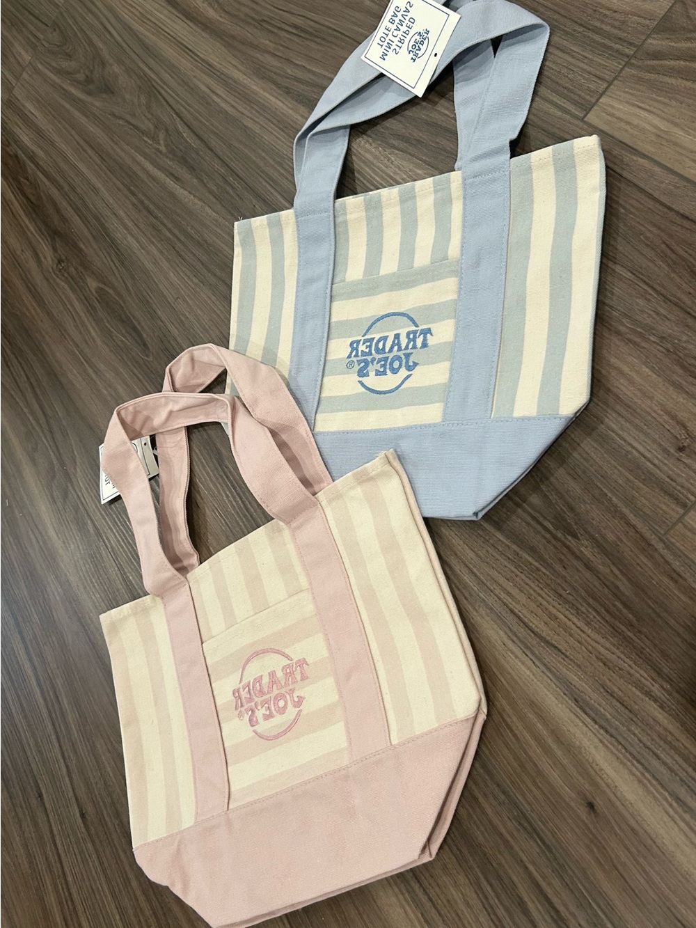 Trader Joe's 2026 Limited Edition Striped Mini Canvas Tote Bag - Blue / Pink - Picture 3 of 3